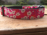 Liberty Print Dog Collar - Deep Pink with White Flowers